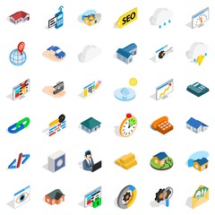Tsunami icons set, isometric style