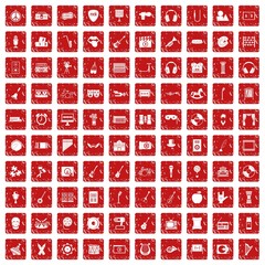 100 musical education icons set grunge red