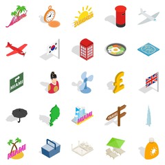 Itineration icons set, isometric style