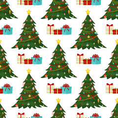Christmas seamless pattern Merry Christmas and Happy New Year winter holiday background decorative paper vector illustration.