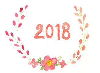 2018 happy new year card, watercolor painting