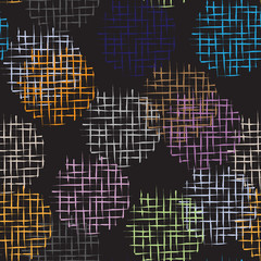 Handdrawn scribble grid textured circles seamless pattern