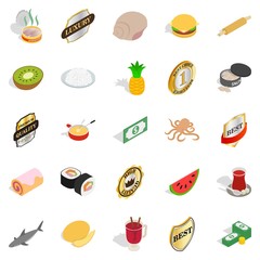 Bun icons set, isometric style