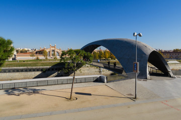 Manzanares River of Madrid as it passes through the old Slaughterhouse area, today a zone dedicated to cultural events