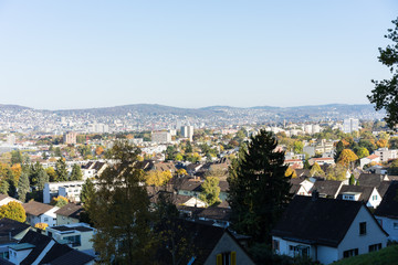 zurich outskirts panorama view with blue sky