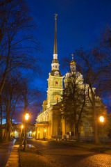 Architectural ensemble The Peter and Paul Cathedral in the evening