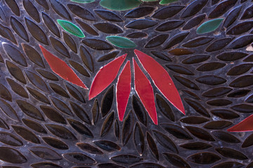 flower mosaic pattern with black green and red colours