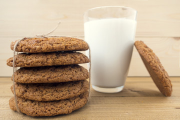 Delicious and healthy oatmeal cookies with milk.