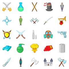 Martial icons set, cartoon style