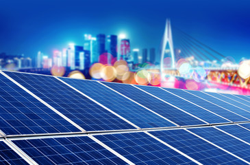 Photovoltaic and city skyline