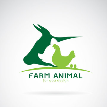 Vector group of animal farm label. Cow,pig,chicken,egg. Logo Animal.