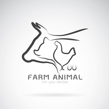 Vector Group Of Animal Farm Label., Cow,pig,chicken,egg. Logo Animal.