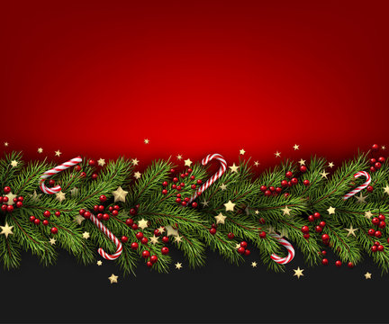 Christmas background with fir branch and holly.