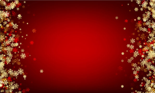 Red winter background with snowflakes.