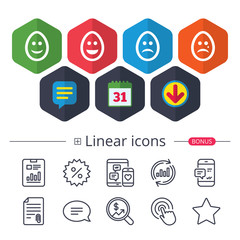 Eggs happy and sad faces signs. Easter icons.