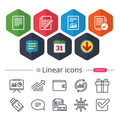 Document icons. File with chart and checkbox.