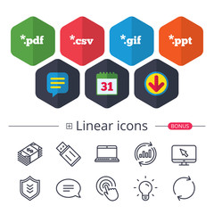 Document signs. File extensions symbols.