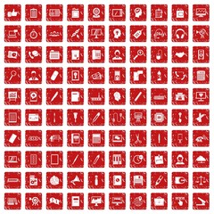 100 office work icons set grunge red