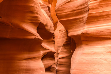 Upper Antelope Canyon. Natural rock formation in beautiful colors. Beautiful wide angle view of amazing sandstone formations. Near Page  at Lake Powell, Arizona, USA