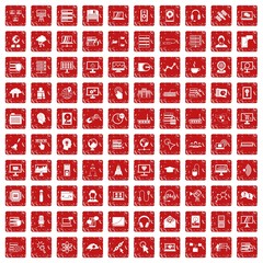 100 on-line seminar icons set grunge red