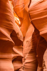 Upper Antelope Canyon. Natural rock formation in beautiful colors. Beautiful wide angle view of amazing sandstone formations. Near Page  at Lake Powell, Arizona, USA