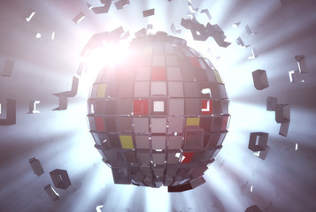 3D rendering. Disco ball and lights