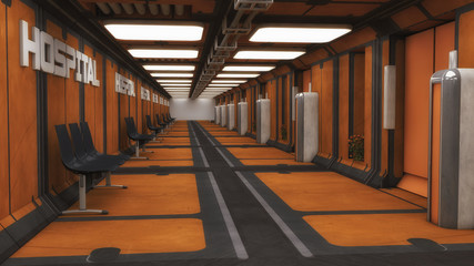 3D rendering. Futuristic hospital corridor