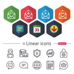 Mail envelope icons. Message document symbols.