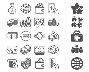 Money line icons. Banking, Wallet and Coins.