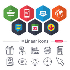 Online shopping icons. Smartphone, cart, buy.
