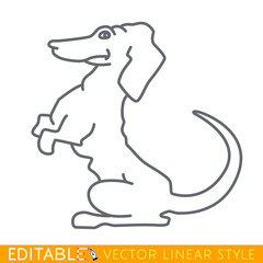 Cute dog. Puppy dachshund. Editable linear icon. Hand drawn doodle vector illustration.