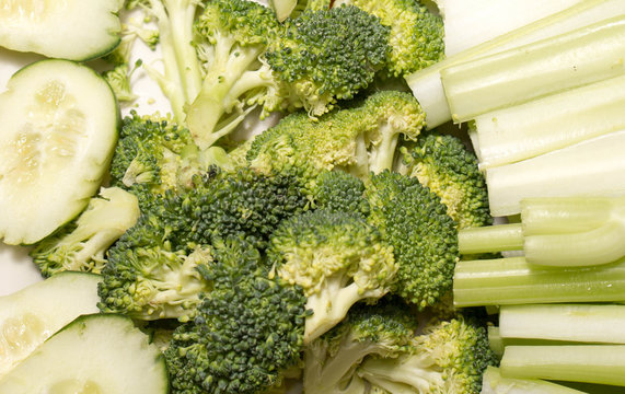 Broccoli Heads, Cucumber Slices and Celery Sticks