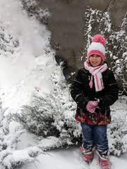 .A lot of snow, a child in the snow