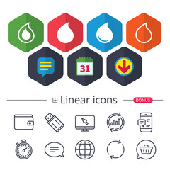 Water drop icons. Tear or Oil symbols.