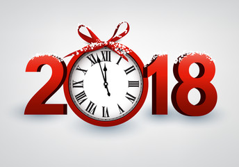 2018 New Year background with clock.