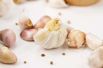 Prepare garlic for cook at white kitchen desk