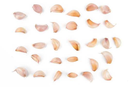 Garlic isolated white background, top view