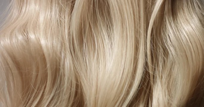 Tilt video of woman's long wavy blond hair on white background