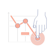 Cost reduction, financial problems, down profit, decrease profit, falling chart concept. Businessman with his hand lowers the arrow of the graph