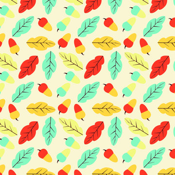 pattern with acorns and autumn oak leaves background vector illustration 