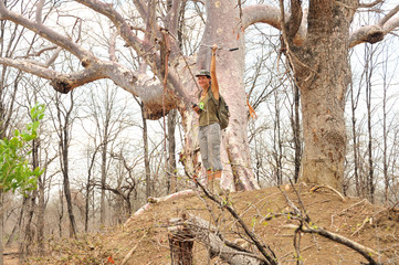 Woman using radio telemetry for tracking animals