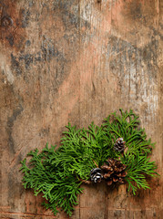 Christmas background on rustic wooden texture.  