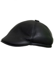 Black leather beret flat-crowned hat isolated over the white background