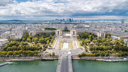 View of Paris from the middle of the eiffel tower. Paris, France. - obrazy, fototapety, plakaty