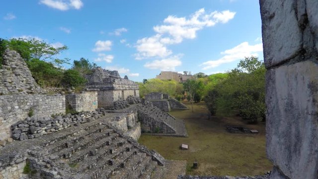 A gimbal shot of Mayan ruins at Ek Balam near Cancun