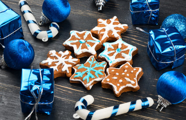 Christmas gingerbread snowflakes