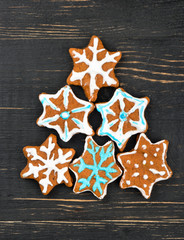 Christmas gingerbread snowflakes