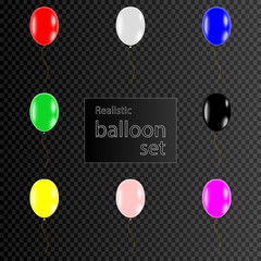 eps vector air balloons set isolated on transparent background. 3d air balloons filled with helium hanging in the air. Graphic clip art object for web, print, design. Creative tool for holiday, events