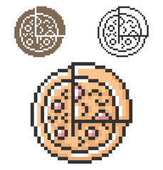 Pixel icon of pizza in three variants. Fully editable