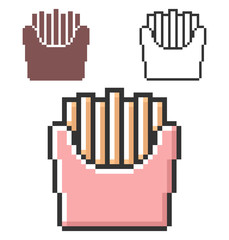 Pixel icon of french fries in three variants. Fully editable